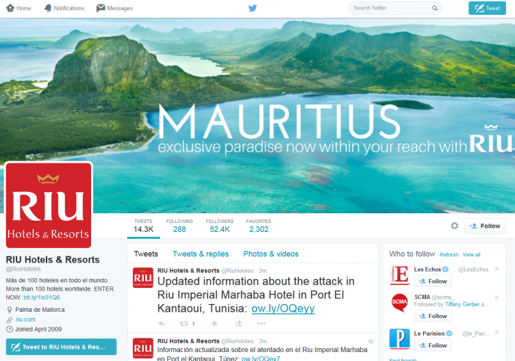Page Twitter de RIU